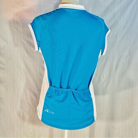 Nashbar Teal & White 1/2” Zipper Cycling Sleeveless Top Two back Pockets L - Picture 3 of 6